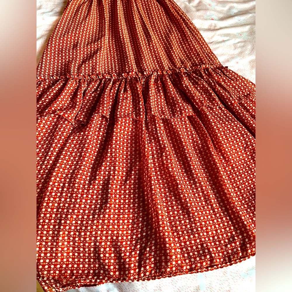 Max Studio Rust/Brick Red Patterned Maxi Dress Ru… - image 8